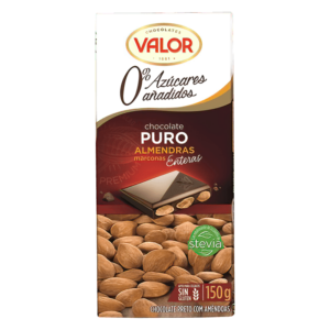 Chocolate Valor puro con almendras 0% azúcares añadidos 150G