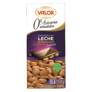 Chocolate Valor leche y almendras 0% azúcares añadidos 150G