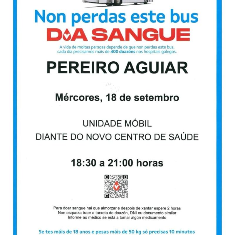 DONA SANGRE: Unidad móvil el 18 de septiembre