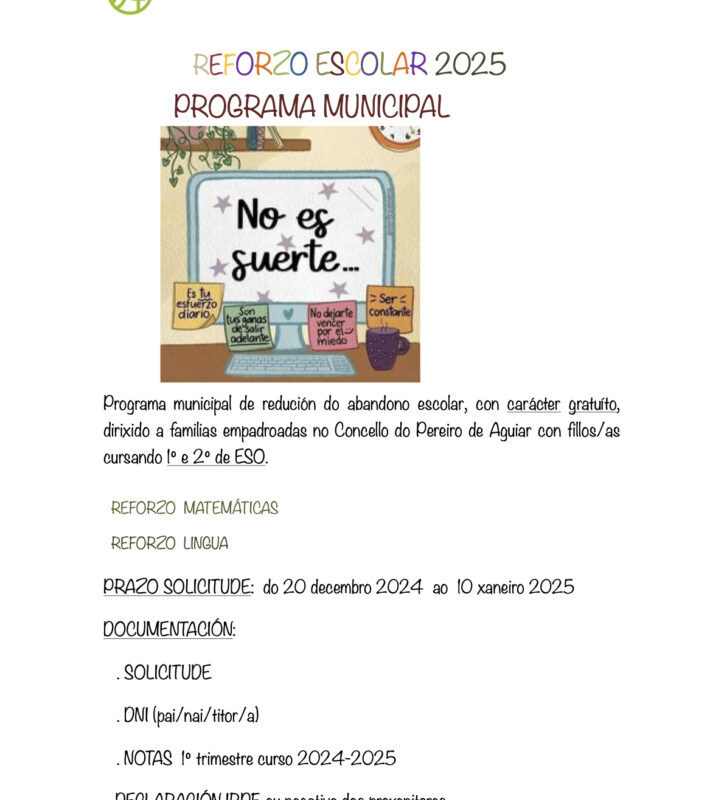 Reforzo escolar 2025 - Concello do Pereiro de Aguiar